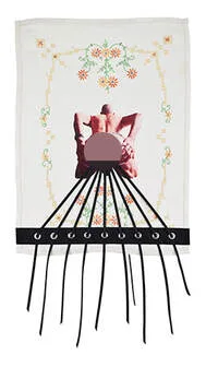 Erotic art, self portrait, embroidery, eyelets, jockstrap, florals, vintage style hand embroidery.