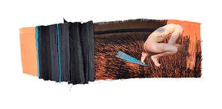 textile art, print, fiber art, orange background, machine embroidery