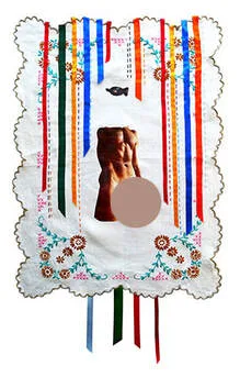 Ribbons, embroidery, self portrait, erotic art, gay art, naked man