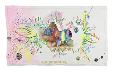 Embrodiery, Print, Dip dye, erotic imagery. gay sex, florals, vintage linen, lace