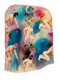 Repeat Pattern with embroidery and homoerotic digital art with cutwork edging
